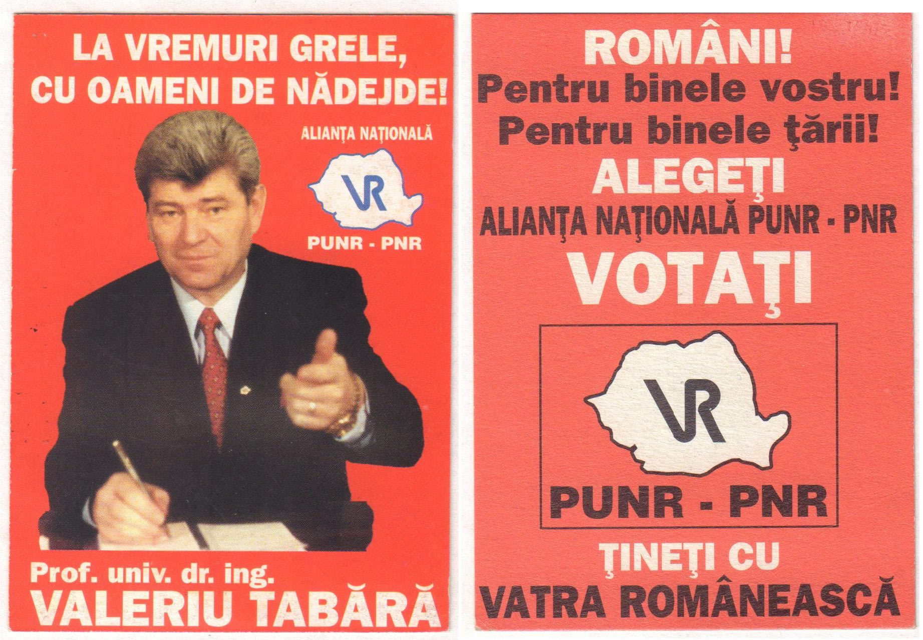Fluturaș electoral - Prof. univ. dr. ing. Valeriu Tabără (PUNR - PNR)