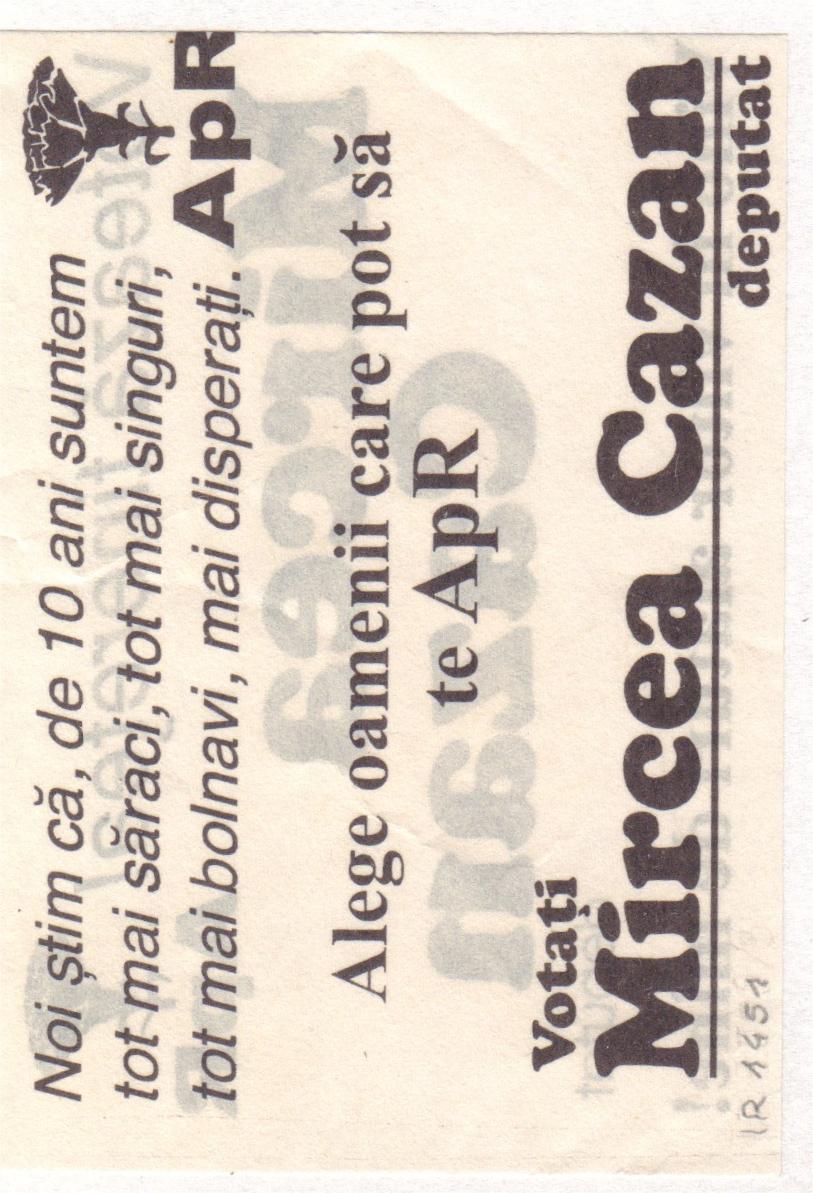 Election flyer - Mircea Cazan, deputy (ApR)